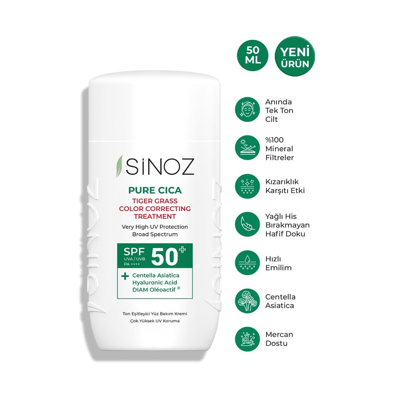 Sinoz,Pure Cica Color Correcting Treatment Fluid Sunscreen SPF50+ / PA++++