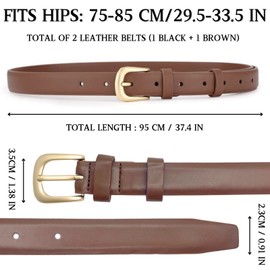LUFFLOK Belt PU Leather, Brown Black Belt for Women and Men, Adjustable Women's Leather with Gold Pin Buckle, Black + Brown, One size fits all
