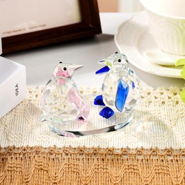 Arikyrist Crystal Blue & Pink Penguin Figurines Gifts for Women Men Glass Cute Penguin Collectibles Animal Statues for Penguins Lovers Home Decoration