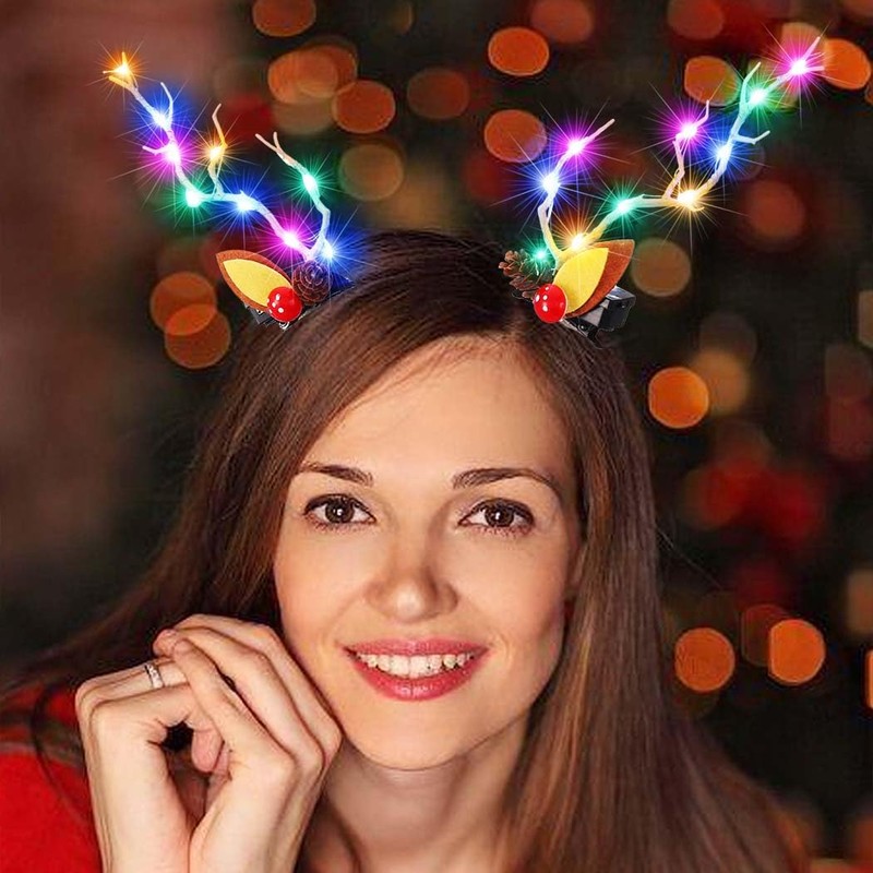 BARTOSI LED Light Christmas Hair Clips Reindeer Antlers Xmas Hairpins