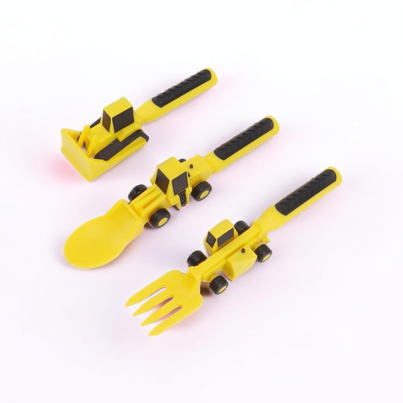 Construction Themed Utensils, Excavator Fork Spoon, Eating Set with Pusher,