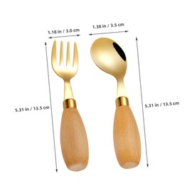 ORFOFE 2pcs Silverware Set Stainless Steel Curved Fork Spoon for Minimalist Design Easy to Clean Safe Utensils with Wooden Handle for Self Feeding