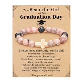 JSJOY Graduation Gifts 2024 High School Cross Bracelet for Women Christian Graduation Gifts Pink Beaded Bracelets Religious Grad Gifts for Her Teen College Master Degree Graduate Jewelry