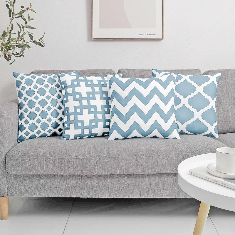 Set of 4 Luxton Aqua Blue Hamptons Cushion Covers Home