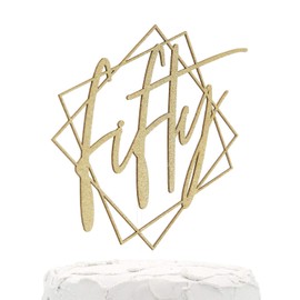 NANASUKO - Decoración para tarta de 50 cumpleaños con marco geométrico moderno, purpurina dorada de doble cara, calidad prémium fabricada en Estados Unidos
