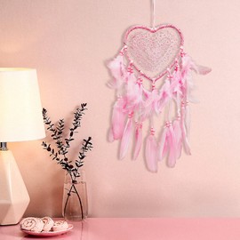 EQLEF Pink Dream Catcher for Women, Wall Hanging Feather Dream Catcher Handmade Fairy Dreamcatcher Ornament for Bedroom Wedding Decoration (Pink)