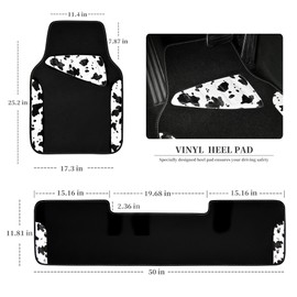 CAR PASS Waterproof Universal 3Pcs Car Floor Mats, Cow Print Car Mats Fit for SUV,Vans,sedans, Trucks,Set of Vehicles Car Carpet with Driver Heel Pad and Nibs Backing, Cute Women Girly (Black White)