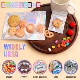 FITIMOR Smell Proof Bag, 100 PCS Mylar Bags, Holographic Bags with Sealing Strip, Resealable Bags for Small Business, Candy, Gift, Packaging Bags for Earring, Nails, Lash, Jewelry (2.4x3.9 Inch)