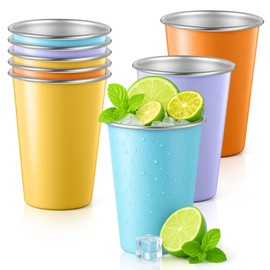 Lallisa Stainless Steel Cups 16 oz Pint Tumbler Unbreakable Stackable Cups Metal Drinking Glasses for Kids Adults Coffee Beer Bar Home Travel Outdoor Camping(Rainbow Color,8 Pack)