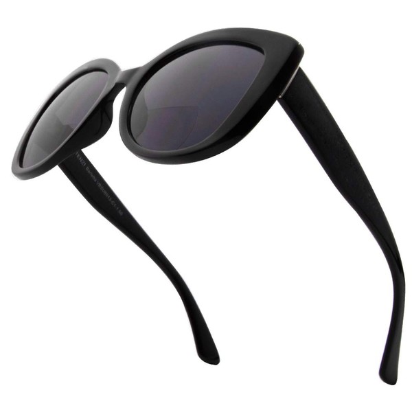 VITENZI Bifocal Sunglasses with Readers for Women, Oversized Butterfly Cat Eye Reader, Barletta in Black 1.50