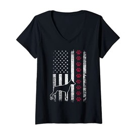Womens Vintage American Flag Miniature Pinscher Dog 4th Of July V-Neck T-Shirt