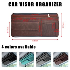 Yourkar Car Sun Visor Organizer, Soft Leather Surface Eyeglasses Note Card Holder Car Storage Bag, Scratch-Resistant Waterproof Auto Sunshade Organizer Bag, Car Accessories (Brown)