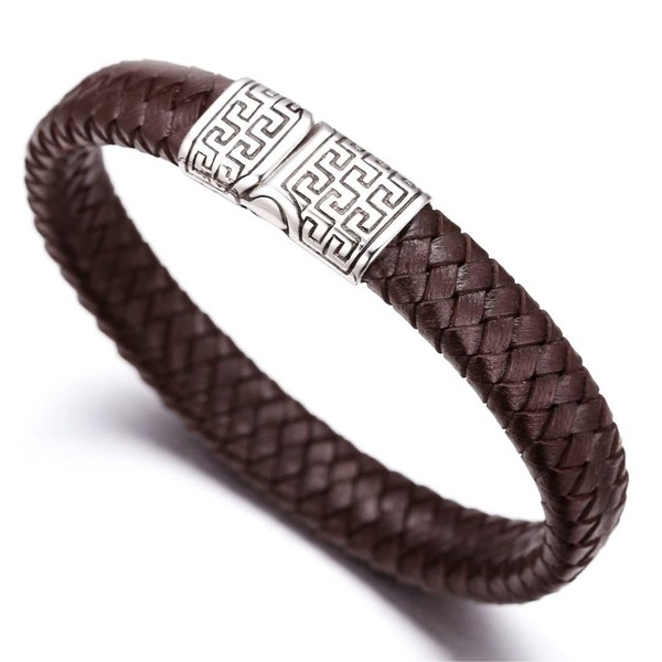 HALUKAKAH ● Solo ● Men's Genuine Brown Leather Bracelet Titanium