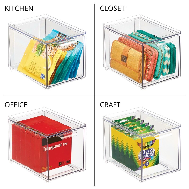 mDesign Plastic Stackable Bathroom Storage with Pull Out Bin Organizer