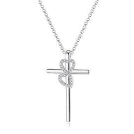 GAUDALGEM Christian Cross Moissanite Pendant Necklace for Women,D color VVS1 18K White Gold Plated S925 Sterling silver, Butterfly Crucifix Pendant, Birthday Christmas Mother's Day Gift,18+2 Inch
