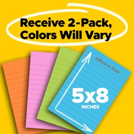 Post-it Super Sticky Notes, 5 x 8-Inches, Assorted Ultra Colors, Lined, 2-Pads/Pack