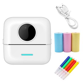 Hsthe Sea Mini Printer Portable for Smartphone Wireless Thermal Printer Photo Printer with 5 Rolls of Paper and 5 colored pens for Picture Note QR Code Printing etc