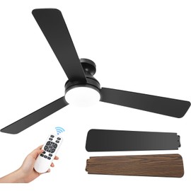 52 Inch Ceiling Fans with Lights, Remote Control, 3CCT, Dimmable&Adjustable Wind Speed, Timer Function, Reversible, Quiet, Energy-Saving Ceiling Fan with Light for Bedroom, Living Room Indoor/Outdoor