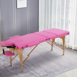 Massage Table Portable Massage Tables 3 Fold Spa Bed 73" L 24" W Inch Height Adjustable Salon Bed Lightweight Spa Table with Carry Case (Pink)