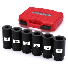 AIRTOON 6PCS 1/2’’ Drive Crank Bolt Socket Set, 17MM, 19MM, 21MM, 22MM, 24MM, 27MM, Harmonic Balancer Socket Set
