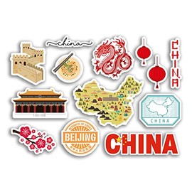 A5 Sticker Sheet China Vinyl Stickers - Landmark Holiday Lantern Stamp Flag Asia Travel #78460