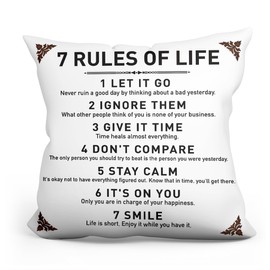 IHopes+ Rustic Inspirational Quotes Pillow Covers - 7 Rules of Life Pillow Case Cushion Cover for Sofa Couch Dorm Room Home Decor Gifts - Best Graduation/Birthday (18”x 18”Inch)