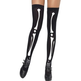 Skeleton Print Thigh Stockings, _