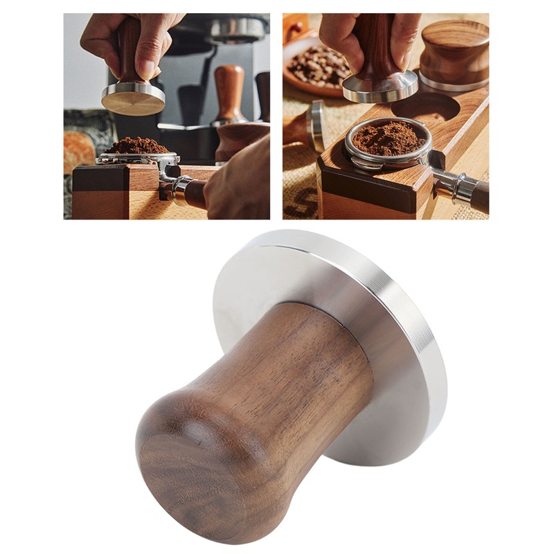 Wood Handle Coffee Tamper Stainless Steel Press Detachable Flat Base