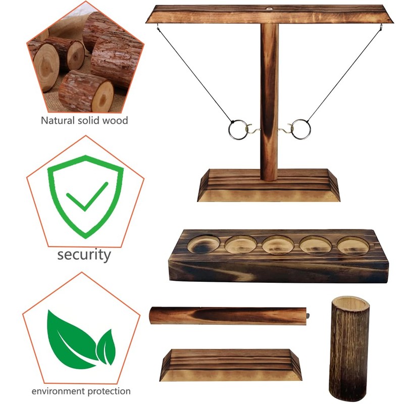 YEAPEAK Wooden Ring Toss Game, Hooks Ring Toss Game, Hook