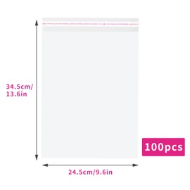 100 Pcs Clear Resealable Cellophane Bags Self Adhesive Sealing OPP Plastic Cello Bags for Packaging Shirts, Clothing, Gift Wrap, Party Favors (10 x 14 Inch)