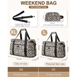 Expandable Travel Duffle Bag, Waterproof Weekender Overnight Bags for Women Men Hospital Bag for Women Labor Delivery Carry on Bag with Toiletry Bag for Travel Gym Airplanes(Leopard, Large)