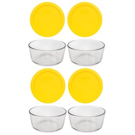 Pyrex 7201 4-Cup Glass Bowl and 7201-PC Meyer Lemon Yellow Lid (4-Pack) - Made in USA