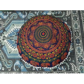 COTSILER Mandala Floor Pillow Cover & Large Hippi Round Cushion Cover Bohemian Yoga Decorative Covers (Elephant Multi Mandala, 32" Round)