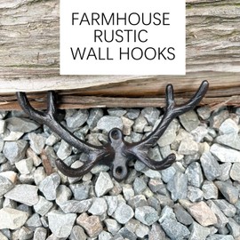 KiaoTime Vintage Cast Iron Deer Antlers Wall Coat Hooks Hanger Rack Wall Decor, Indoor Outdoor Home Garden Country Farmhouse Chic Wall Mounted Hooks for Coats Towels Keys Robes