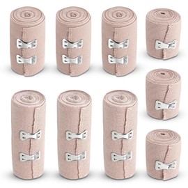 9 Stück Elastische Bandage, Premium Kompressionsbinden Elastischer Verband mit 2 Metallclips, Selbstklebend Fixierbinde, Sportbandage Elastische Binde für Handgelenke, Knöchel, Knie