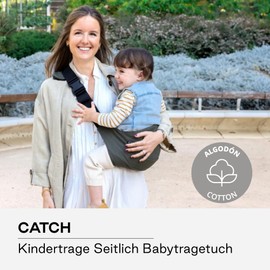 Jané Catch Baby Sling Hip, Side Carrier, Adjustable, Ergonomic and Non-Slip, 100% Cotton, 9-48 Months, Grey