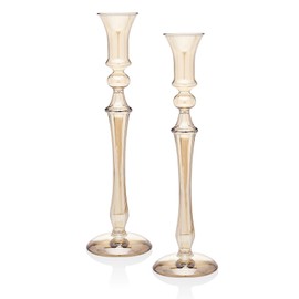 Godinger Stemmed Amber Candle Stick Holder Decoration Table Centerpieces Dining Room - Set of Two - 10"
