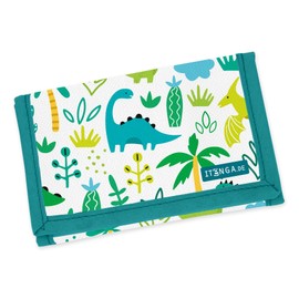 itenga Children's Wallet - Wallet and Neck Pouch - with Velcro Fastening, Drawstring Strap, Note Compartment and Coin Compartment Viewing Window for Girls and Boys, Motif: dinosaurs, Classic