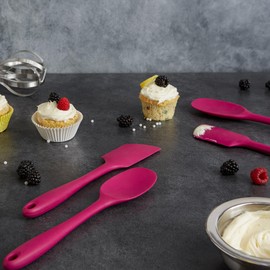 RSVP International Ela Series Heat Resistant Spatulas for Cooking & Baking Strong Silicone Wrapped Steel Rubber Scraper, Spoon, 11x2.25-Inch, Viva Magenta