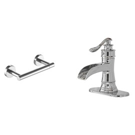 BWE Bathroom Faucet Chrome Waterfall Sink Bath Faucets Bundle with Chrome Toilet Paper Holder Wall Mounted Double Post Pivoting Toilet Tissue Holders