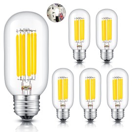 CRLight 8W Dimmable LED Tubular Bulb 4000K Daylight White, 80W Equivalent 800LM, E26 Vintage Edison Style T14 / T45 Tubular Clear Glass LED Light Bulbs, Pack of 6