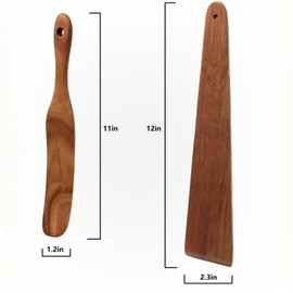 ANMIOU 12 Inch Teak Wooden Spatula Small Wood Flipper Egg Scraper Kitchen Cooking Tool Multipurpose Wood Utensil Set of 2