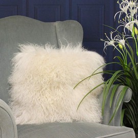 Riva Paoletti Mongolian Cushion Cover - Oatmeal Beige - 100% Natural Sheepskin Fur Fabric - Luxurious Suede Feel Reverse - 100% Wool - 40 x 40cm (16" x 16" inches) - Designed in the UK