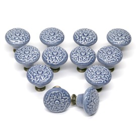Auped 12 Vintage Style Furniture Knobs 34 mm for Kitchen Cabinet Vintage Drawer Knobs Retro Furniture Knobs Flower Design Drawer Knobs for Furniture Drawer Cabinet (Grey)