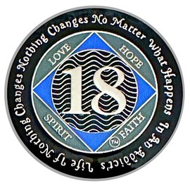 Medallón NA de 18 años, plateado, chapado en color azul, moneda anónima de narcóticos cubierta de epoxi (NA 18 años)