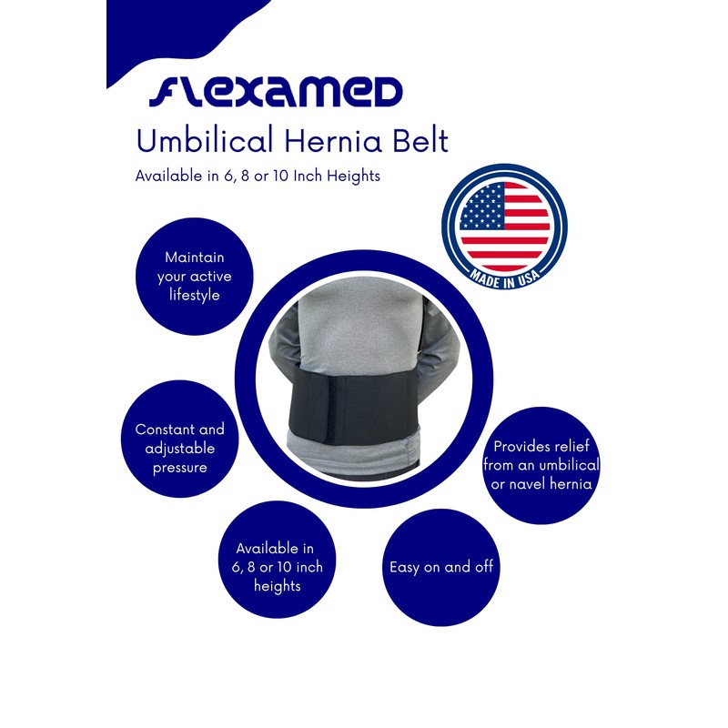 FlexaMed Umbilical Navel Hernia Belt with Compression Pad Black (6