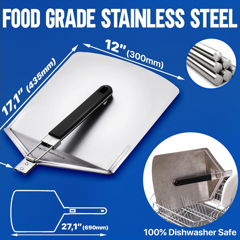 KitchenStar Stainless Steel Pizza Peel 12 inch with 10 inch