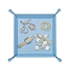 UnionBasic Valet Tray, Jewelry Tray for Rings Watches Earrings, Entryway Catchall Caddy for Coins Keys Change, Nightstand Organizer Bedside Valet Holder, Trays for Electronic Gadgets, Blue