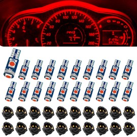 Damwot 20PCS Led Bulb Dash Lights, T5 37 74 LED Bulb with Twist Lock Socket PC74 PC37, Instrument Cluster Bulbs Kits, Cluster Shift Indicator Bulbs, Car Led Lights Interior (Red)
