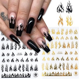 10 Sheets Nail Art Stickers Decals Gold Black Nail Art Decals Bee Butterfly Flame Designs Nail Decals 3D Self-Adhesive Nail Stickers Supplies for Women Girls DIY Manicure Decoration Accessories